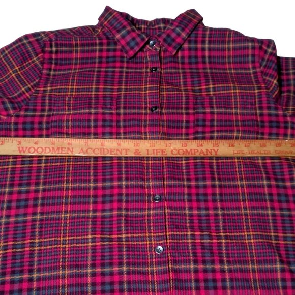 Woolrich Pemberton Flannel Shirt Women Large Oink Blue Gold Plaid Cabincore Work - Picture 4 of 12